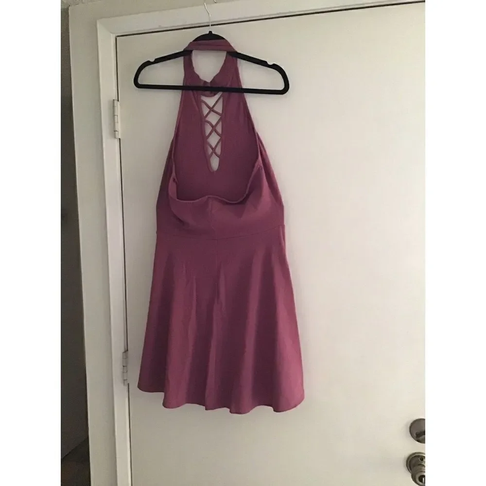 NWOT~Express Dusty Rose Halter Skater Style Mini Dress Sz Medium